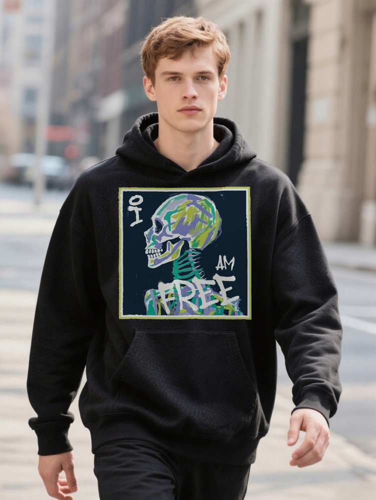 Men S Funny Graphic Vintage Skull Print Black Hoodie AM FREE Design Breathable