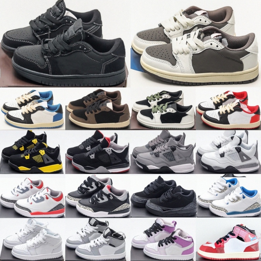 4s 1s Kids Shoes Boys Girls Mocha Trainers 3s Toddler Mid Children Basketball Low Sneakers Bred Baby Fire Red Triple Black Cat White Blue Green Pink C M630#