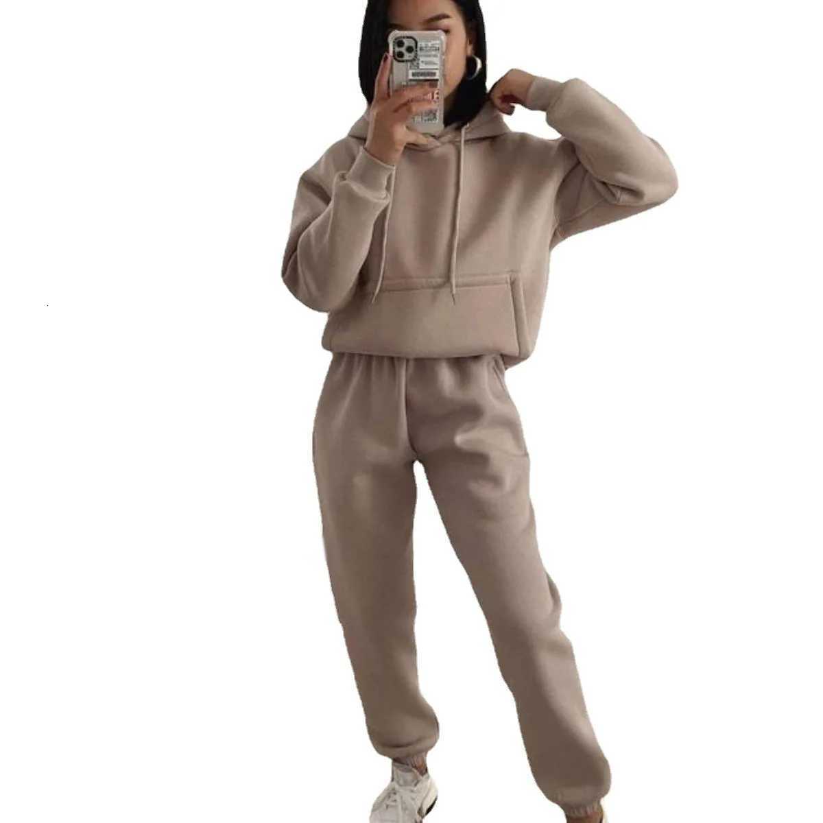 Sweatshirts Matching Sets Women Hooded Tracksuit Two Pieces Pant Sets Straight Pants Suit Sporty Ele Lady Slight Stretch XJ250816