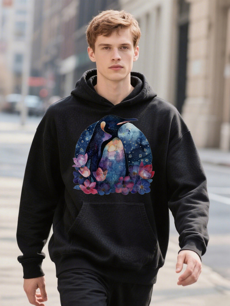 Men S Casual Crew Hoodie With Vibrant Animal Floral Print Soft By