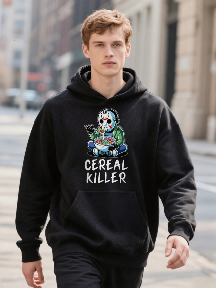 Hoodie Men S Cotton Cereal Killer Graphic Streetwear Loose Fit Ee With Humorous Print Breathable