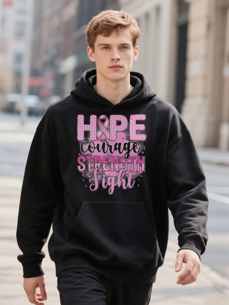 Men S Casual Motivational Print Lightweight Hoodie Ee Black With Pink Graphic Design