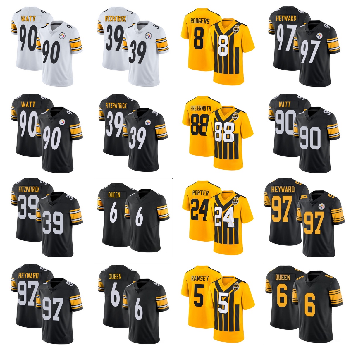 NFL Steeler 8 Aaron Rodgers Jersey 90 T.J. Watt Minkah Fitzpatrick Metcalf Najee Harris Joey Porter Jr. Jaylen Warren Pat Freiermuth Football Men Women Youth