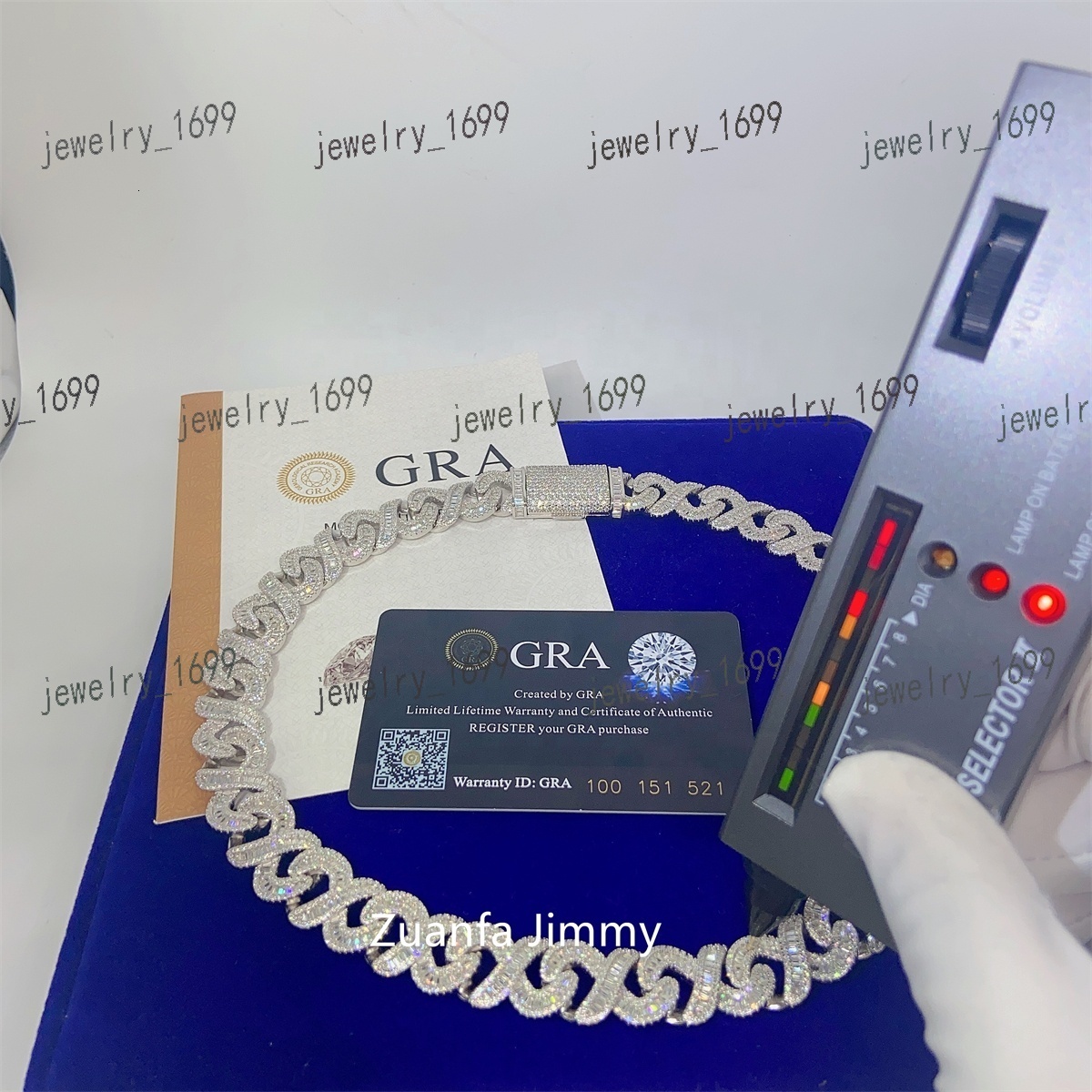 Customized 15mm Width 925 Sterling Silver White Gold Plated VVS1 Moissanite Diamond Baguette Cuban Link Chain Necklace Men