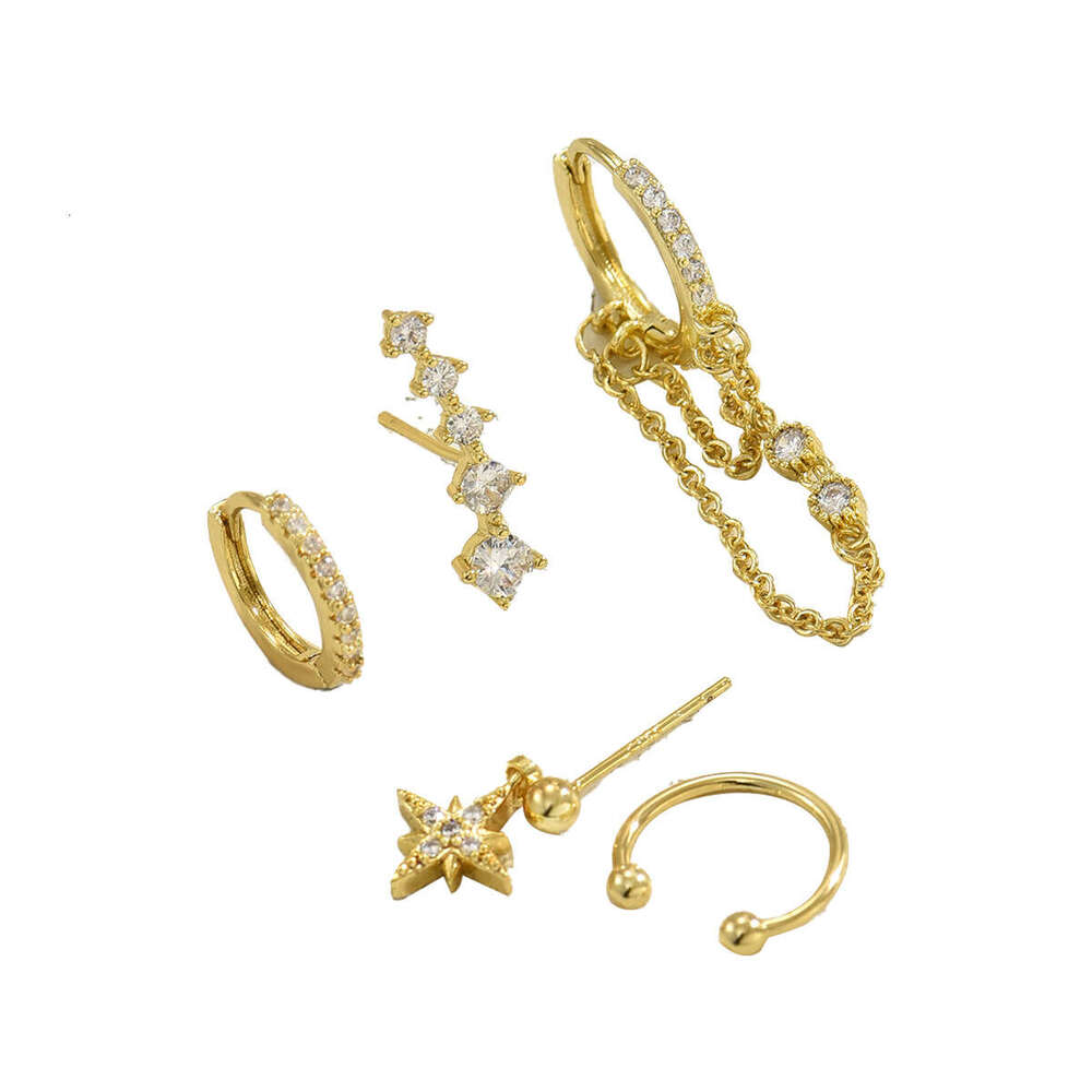 Ins Style Niche Design Inlaid with Zircon Star Versatile Ear Bone Stud Set Simple Earrings