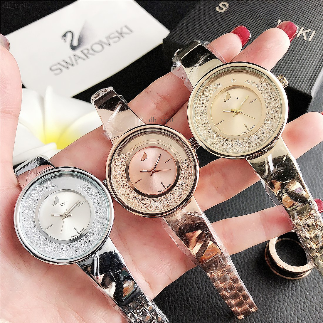 Designer Swarovs Watch Fashion Full Brand Wrist Watches High Quality Women Girl Swan Colorful Charming Steel Metal Band Fashion Swarvski Watch Quartz Clock cc5
