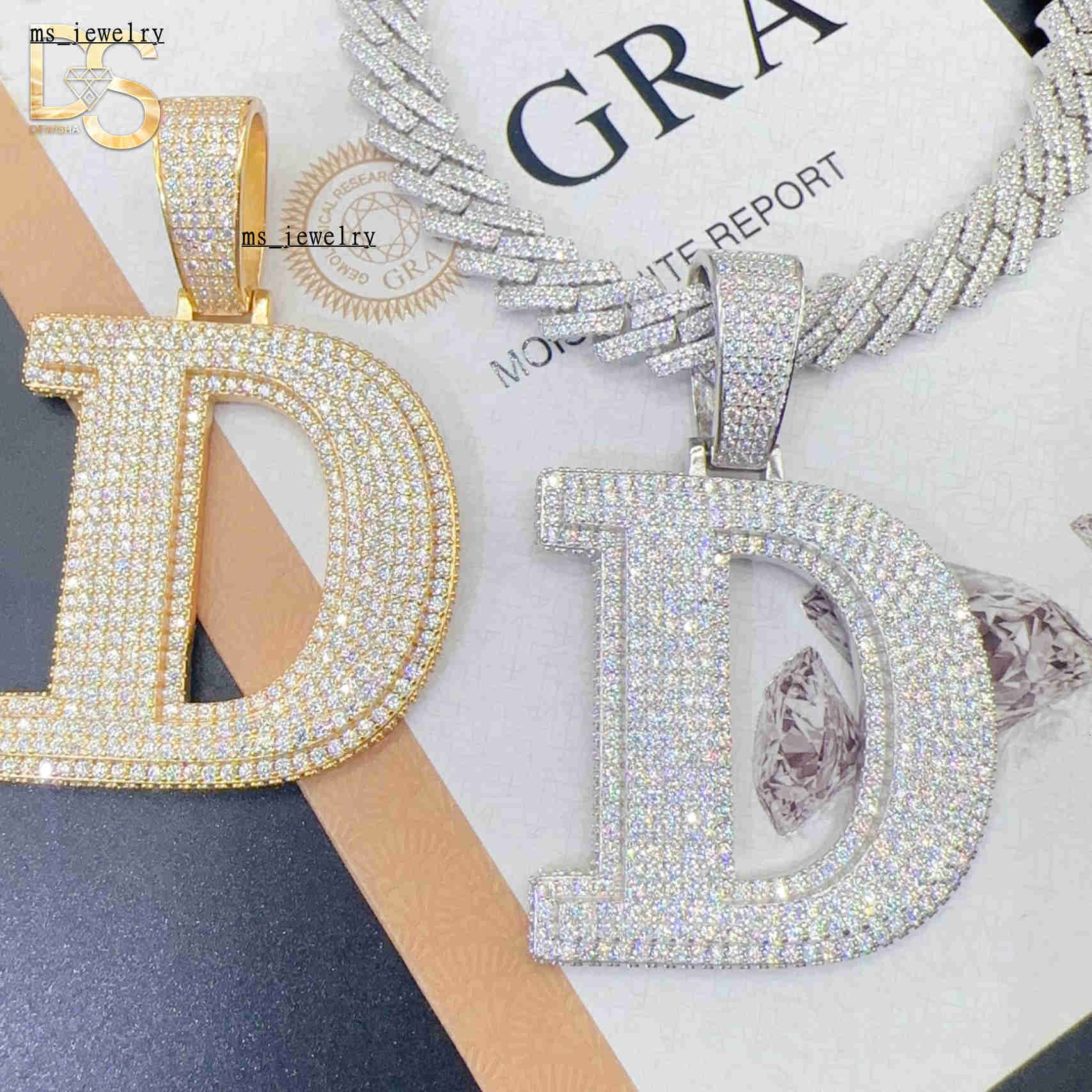 Custom High Quality Iced Out VVS Moissanite Diamond 14k Gold Plated Silver 925 Initial Hip Hop Letter D Pendant