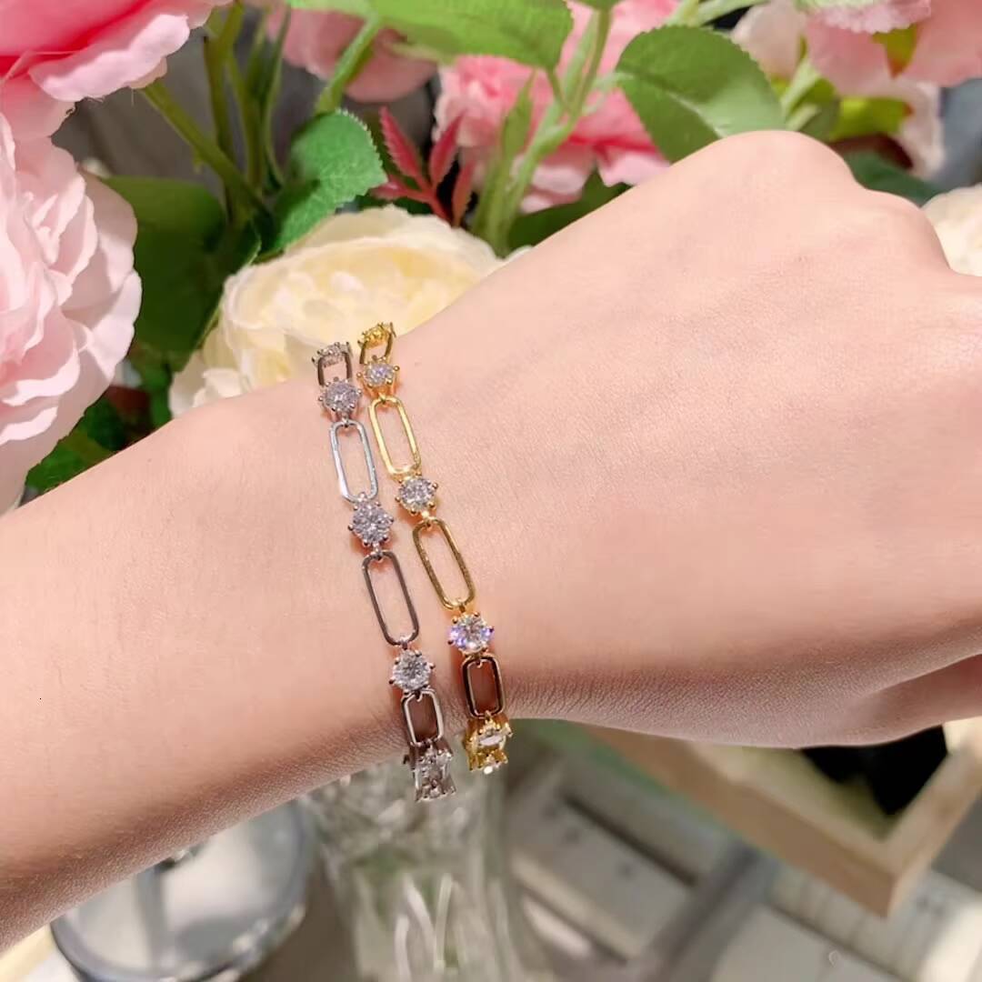 925 Sterling Silver Womens Necklace With Pass Diamond Tester Moissanite Paperclip Chain Layered for Girls