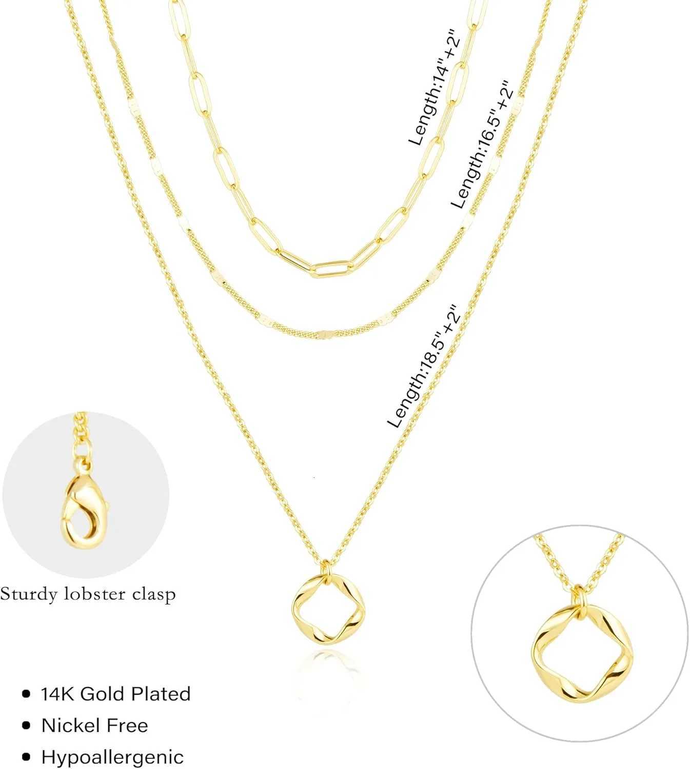 14K Gold Silver Plated Layered Gold Necklaces for Women Stackable Circle Paperclip Chain Pendant Choker Necklace Set for Women XJ250816