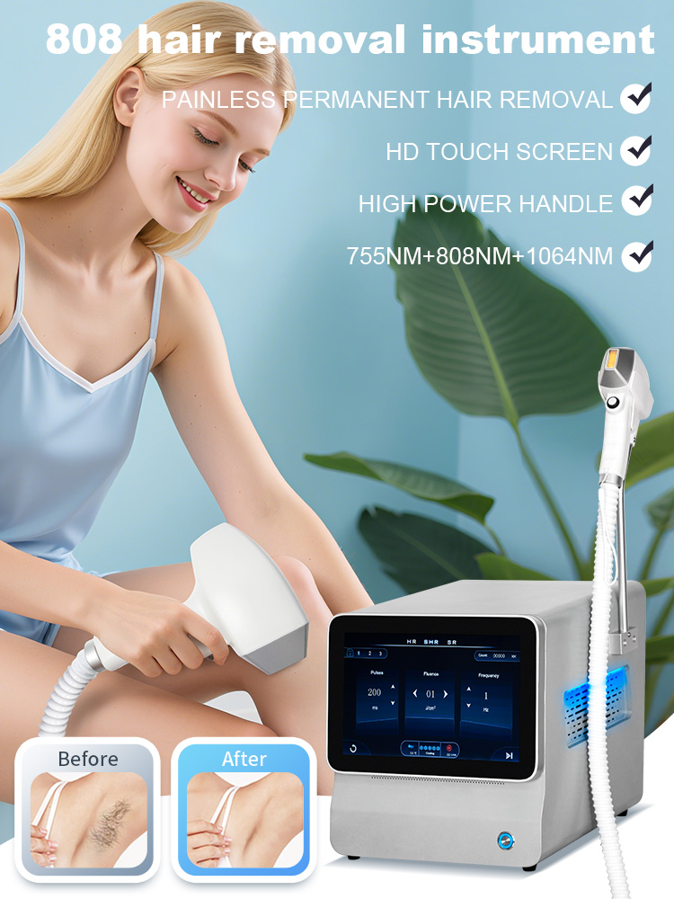 Diode Laser 755 808 1064nm Three Wavelengths Hair Removal Machine Cooling Head Painless Laser Epilator Face Body Hair Removal