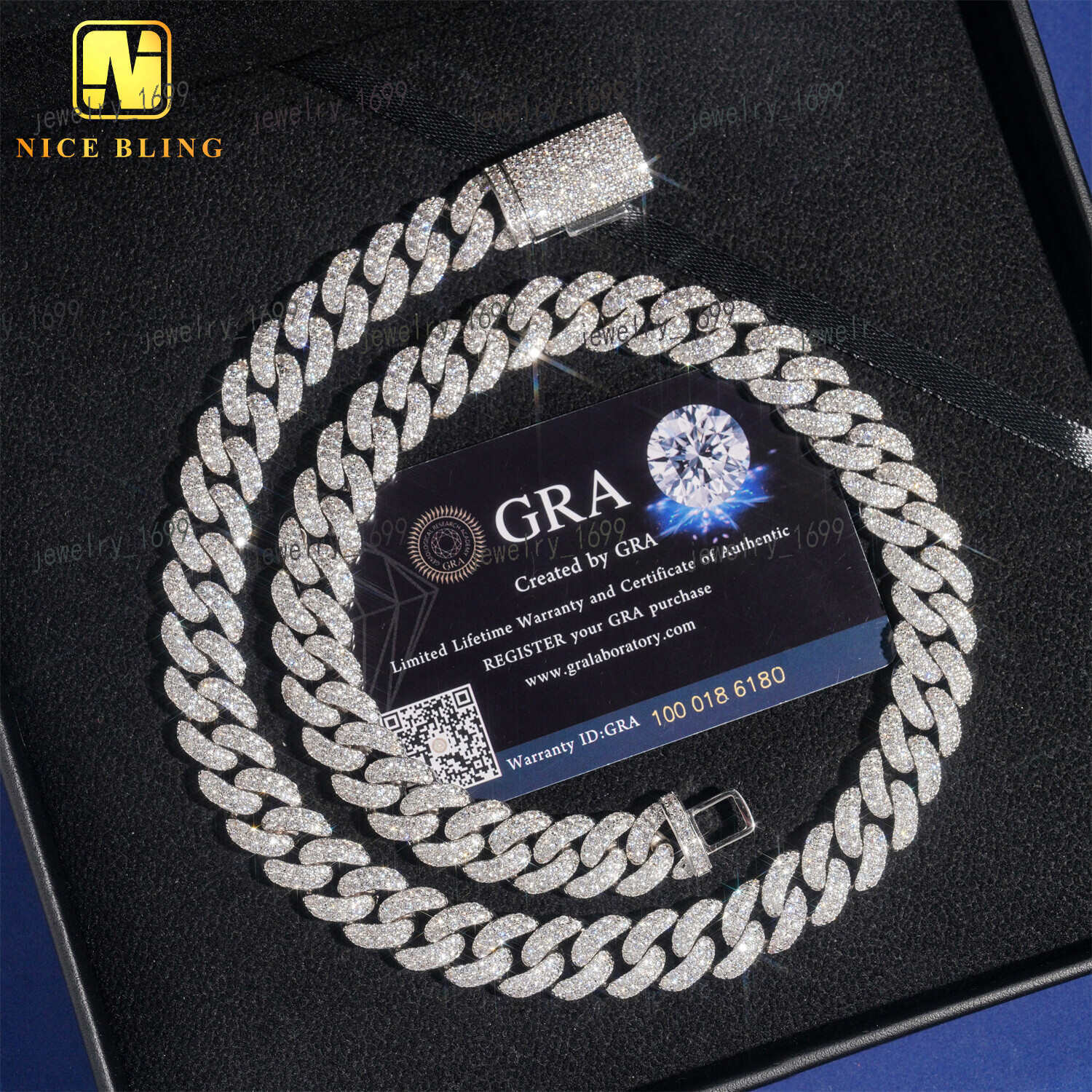 13mm Hip Hop Jewelry Necklace Fashion Style S925 Vvs Moissanite Iced Out Jewelry Moissanite Diamond Cuban Link Chain