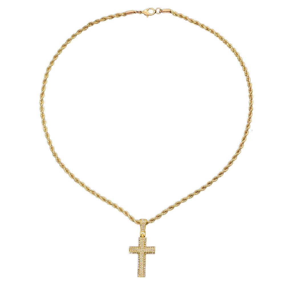 Hip Hop Cross Niche Design Men's Versatile Inlaid Pendant Cuban Chain Simple Necklace