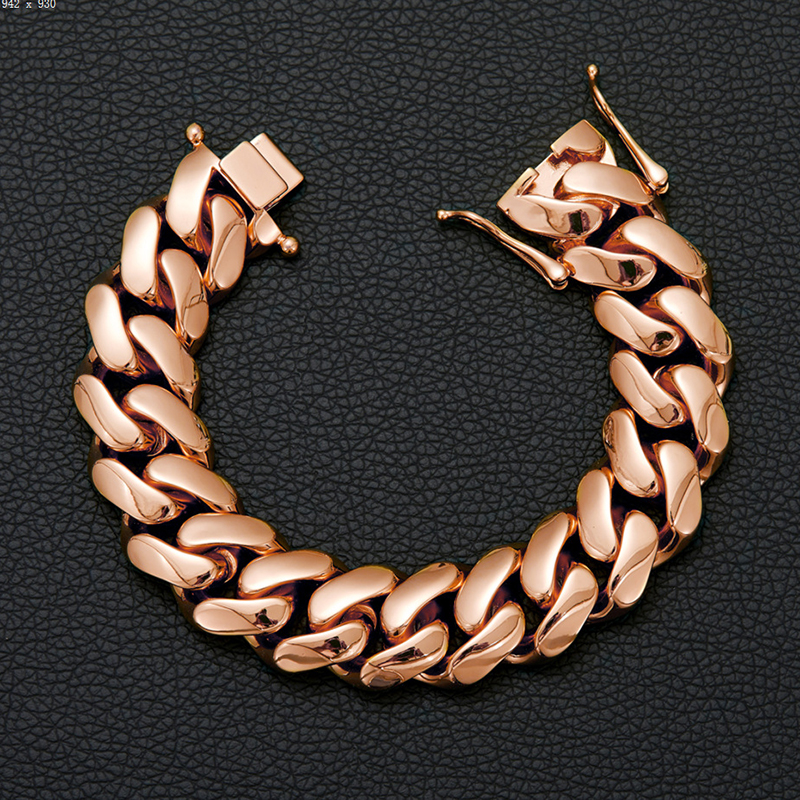 Hip Hop 10mm-22mm Stainless Steel Miami Cuban Chain Necklace Bracelet Rose Gold Plated