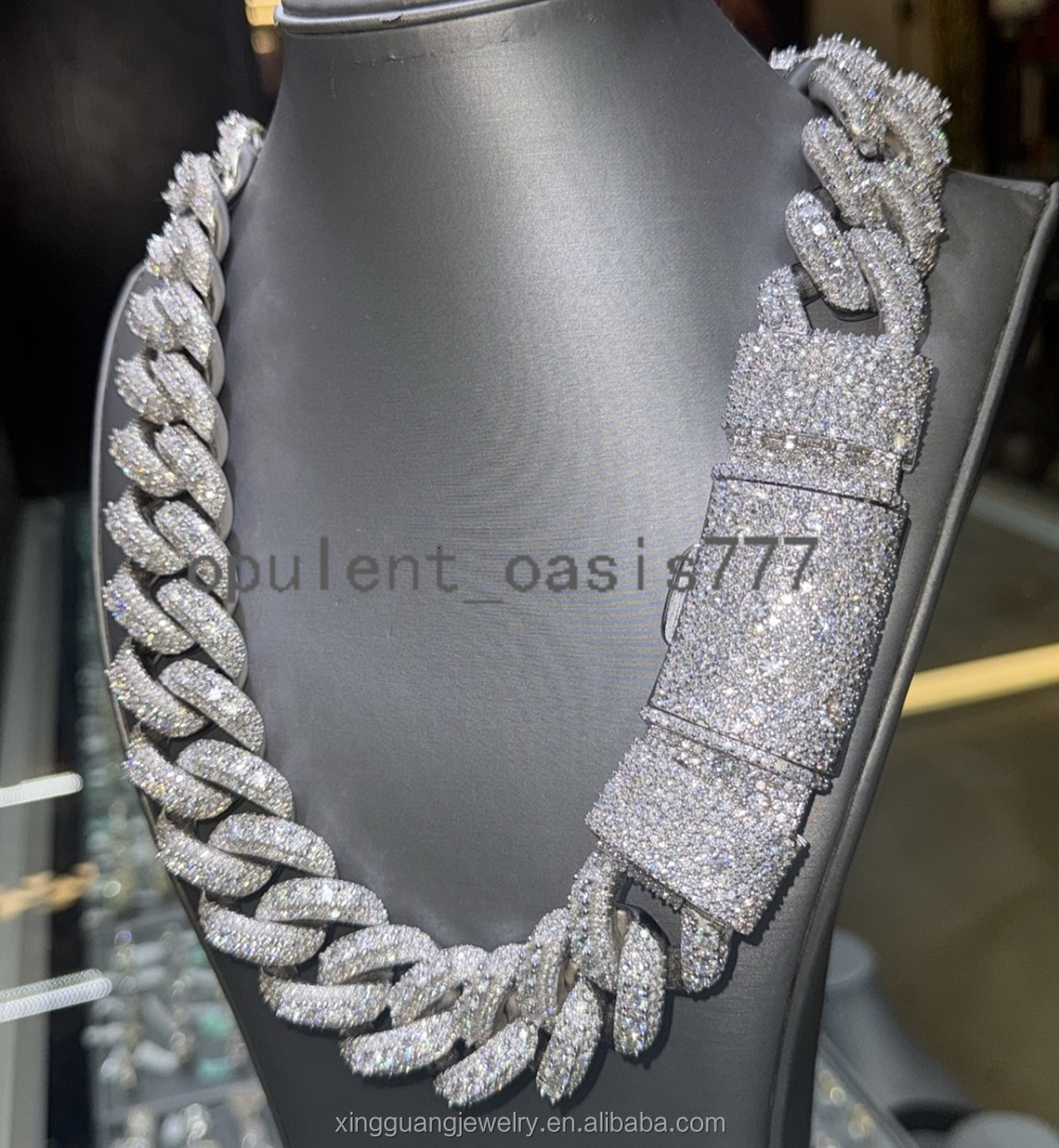 Mens Fashion Heavy Piece Hip Hop 30MM Iced Out Moissanite Raised Chain S925 White Plated VVS Diamond Cuban Link Chain Necklace