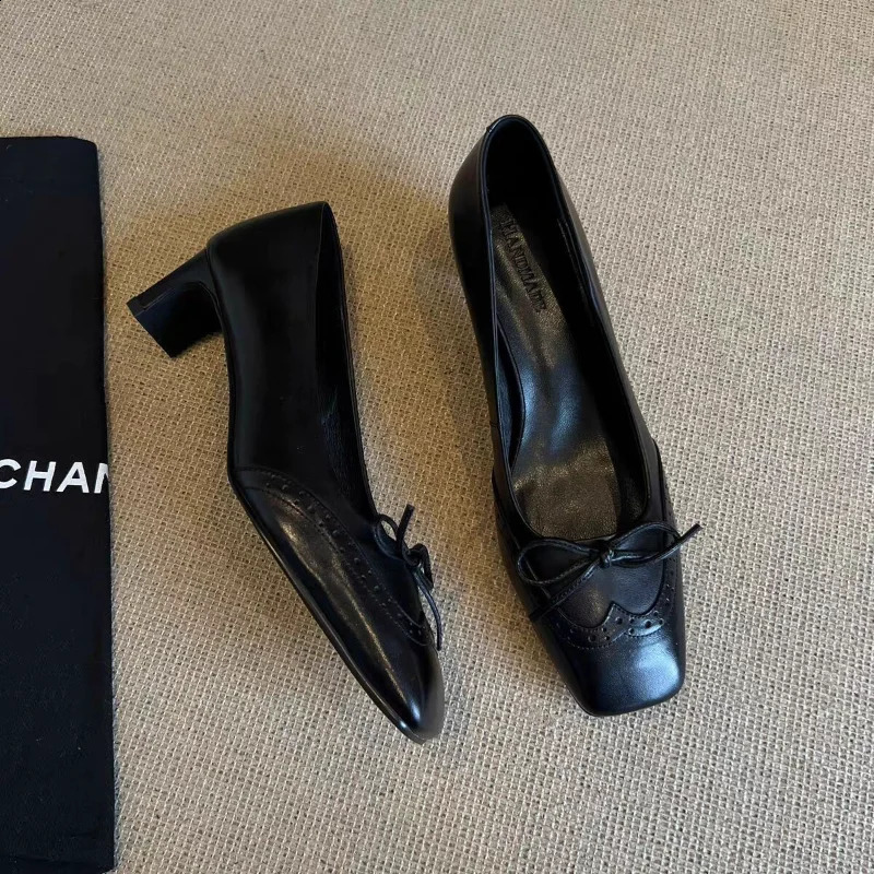 Spring and Autumn Round Head Leather Low Heel Bow Shallow Mouth Comfortable Fashion Ballet Shoes Simple Fashion Womens Shoes 250814