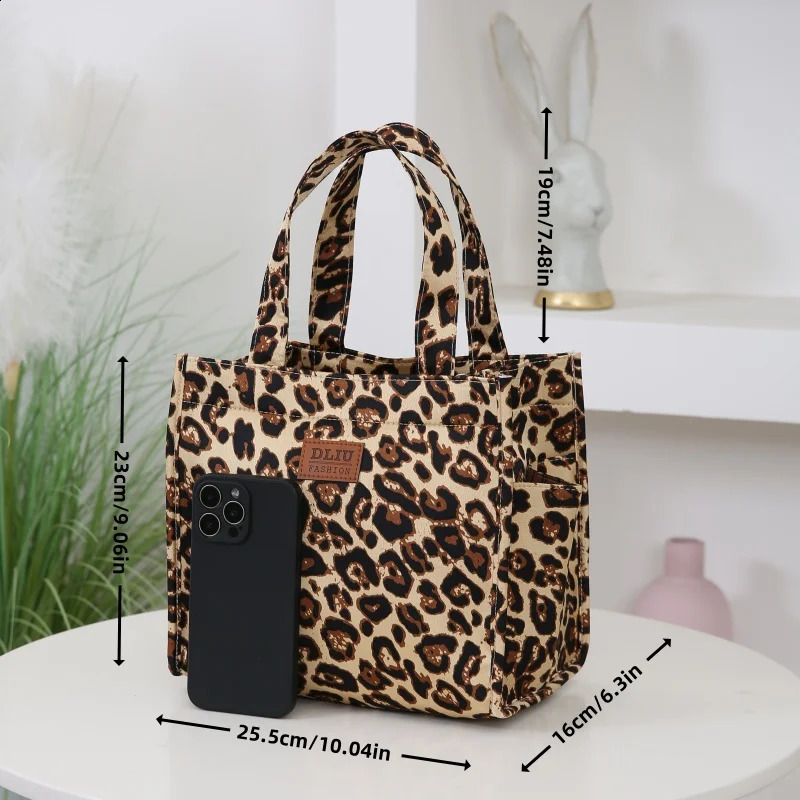 Retro Leopard Print Large Capacity Lunch Tote Bag with Storage Pouch Work Handbag Portable Meal Bag 250815