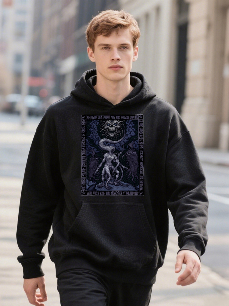 Men Hoodie s Vintage Inspired Graphic ee Purrue Your Passion Motif Casual Black with Mystical Humorous