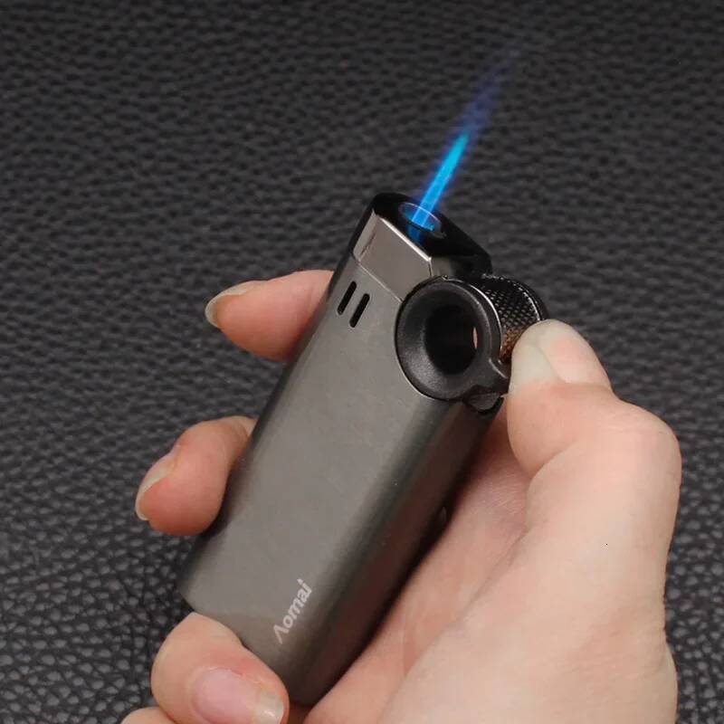 New Metal Arm Portable Outdoor Windproof Jet Blue Flame Grinding Wheel Butane Iatable Lighter Men's Gift W260202