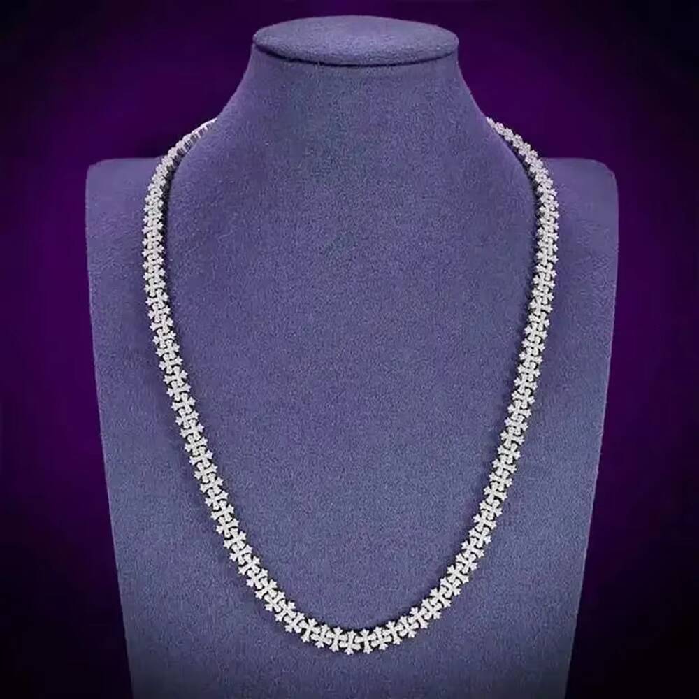 8.5mm Iced Out VVS Moissanite Diamond Cross Link Chain 925 Sterling Silver Rhodium Cuban Link Chain Necklace Hip Hop Jewelry