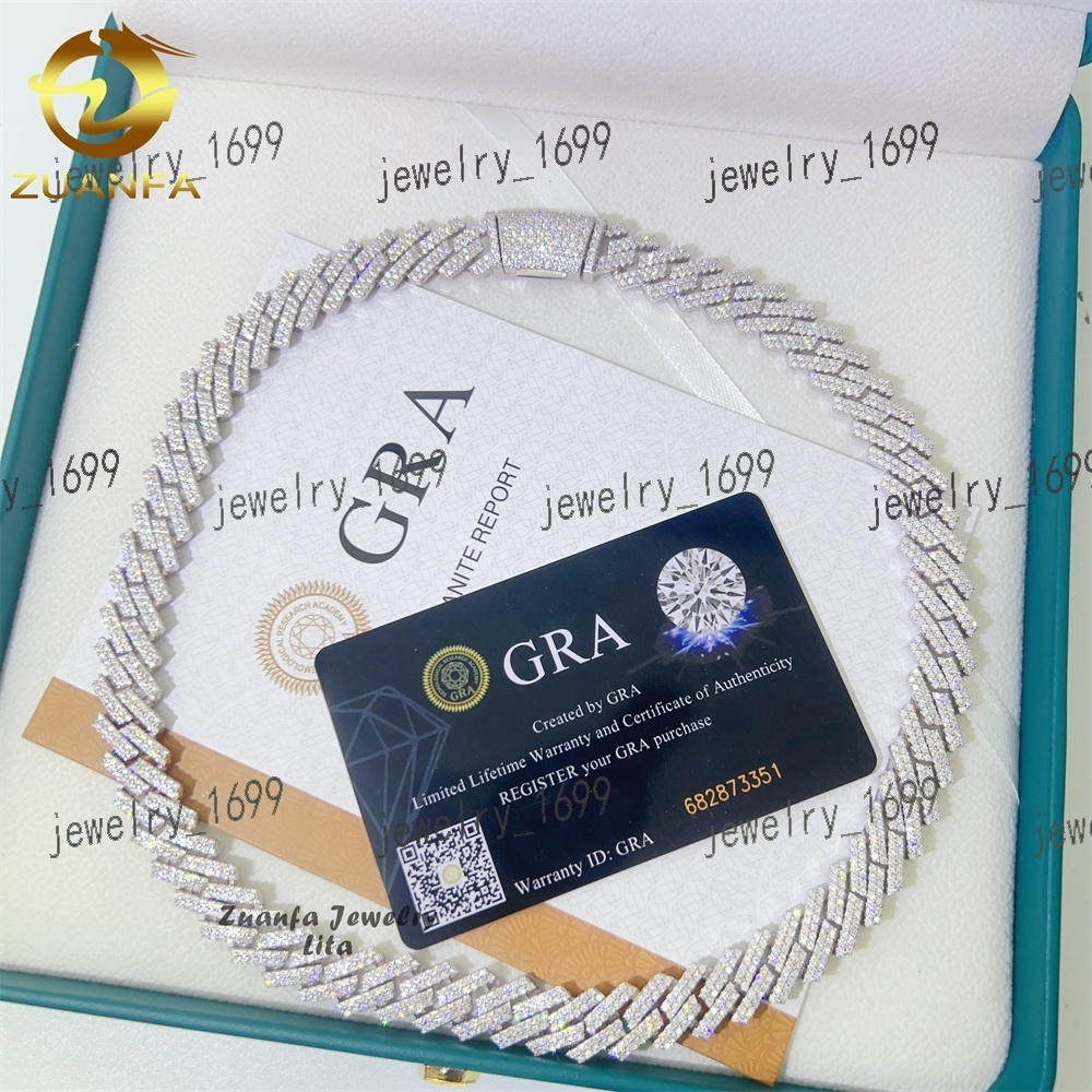 Hip Hop Hot Selling Miami 10mm 12mm Vvs Moissanite Diamond Iced Out Necklace Sliver Cuban Link Chain