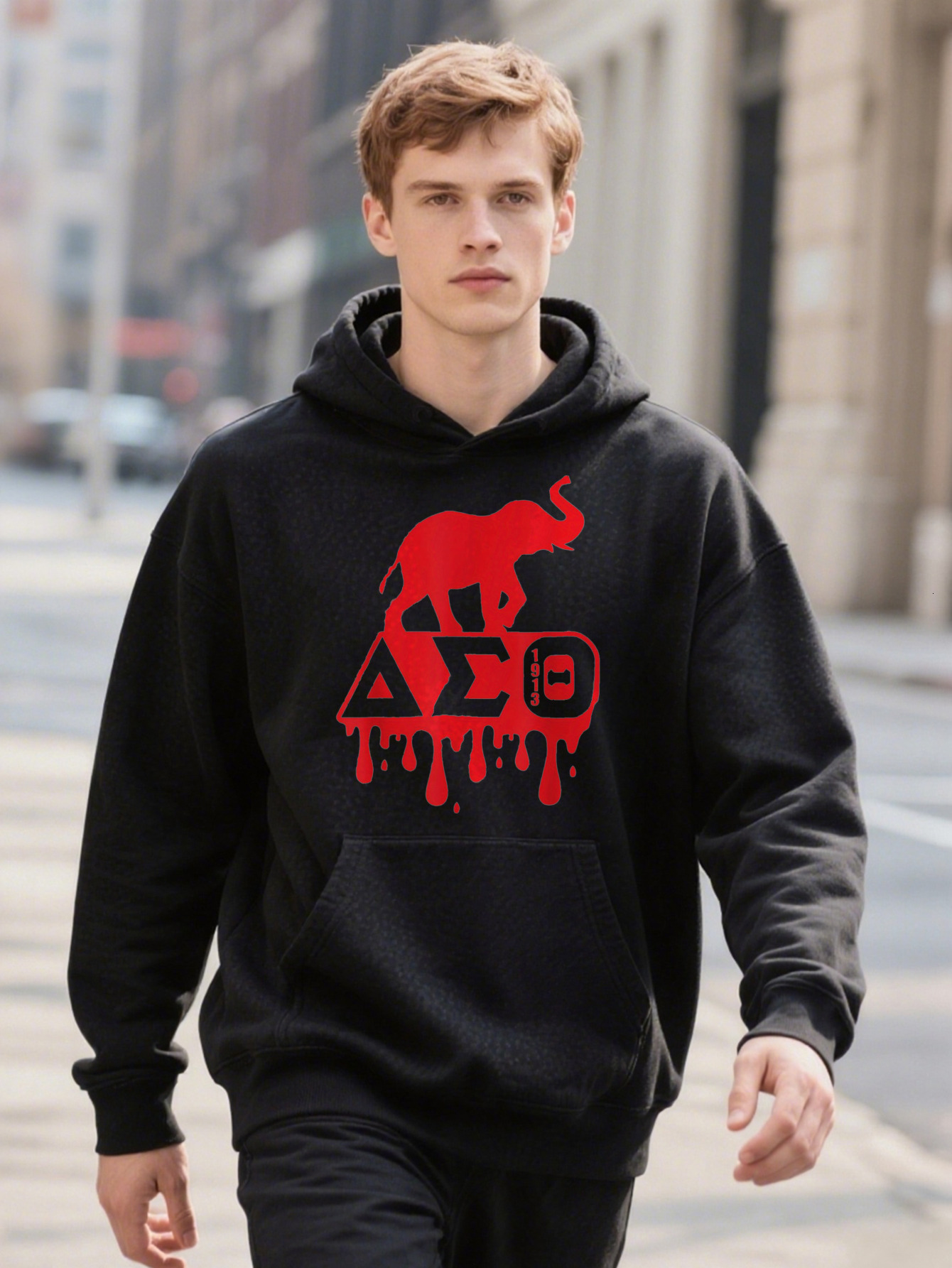 Men S Delta Sigma Heta Sorority Paraphernalia Pure Cotton Hoodie Soft Breathable Bold Graphic With Elephant