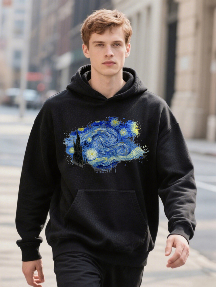 Starry Night Van Hoodie Gogh Famous Art Retro Selected Pure Cotton Interesting Design DIY Men Soft