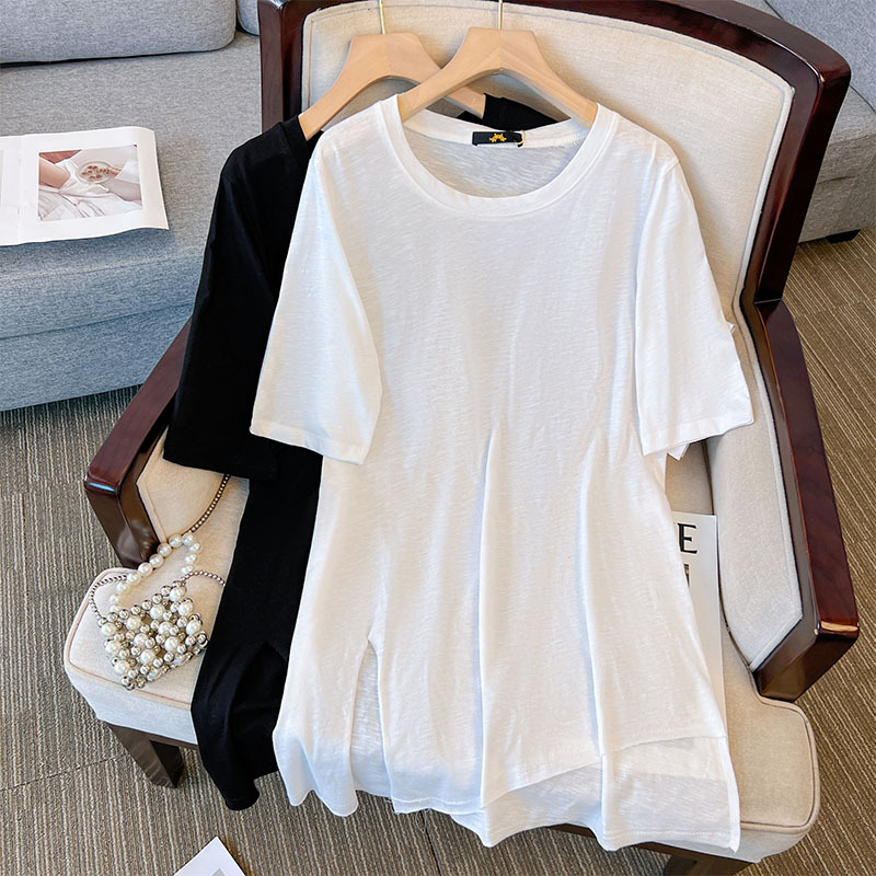 K2109 Stratégie de transformation 120-350 Catties Plus taille Vêtements pour femmes 2024 NOUVEAU T-shirt à manches courtes à manches courtes mi-l