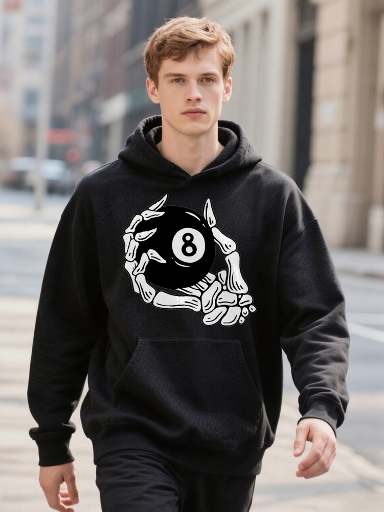 Men's Plus Size Hoodie With Black Billiards Print Casual Blend