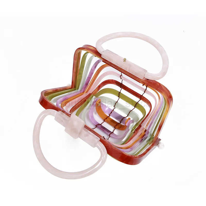 Summer Designer Womens Acrylic Beach Bag Vacation Woven Folding Basket Handbag Ladies Hollowing Out Shell Purse High Quality Z250816