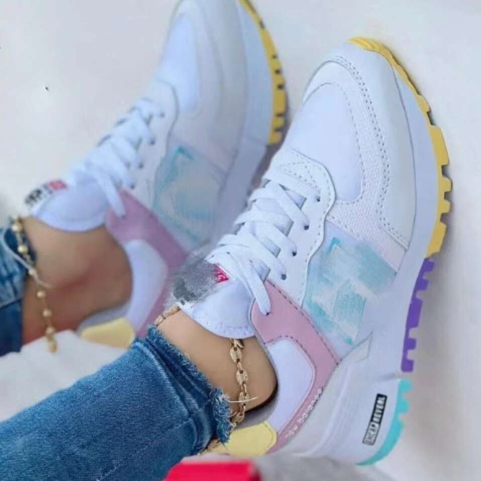 35-43 New Casual Sports Designer Shoe Thick Sole Color Block Lace-up Canvas Low-top 43 Large Size Running Shoes for Women