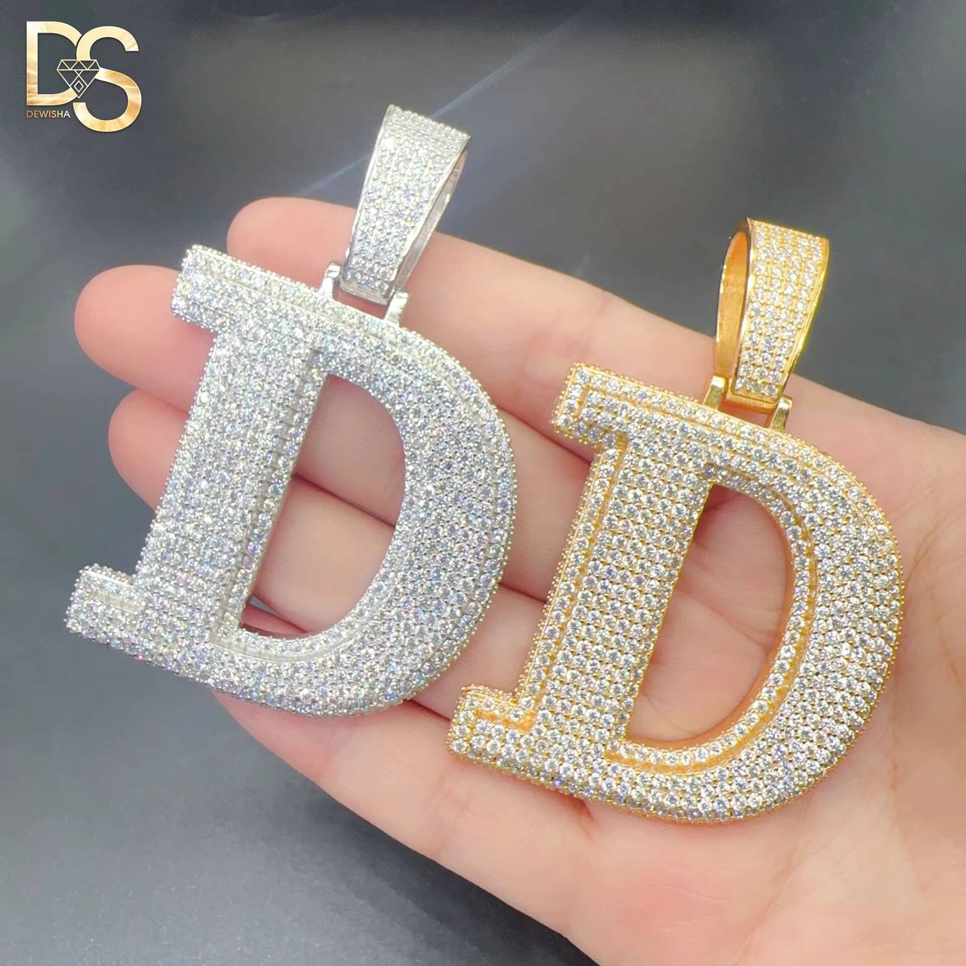 Custom High Quality Iced Out VVS Moissanite Diamond 14k Gold Plated Silver 925 Initial Hip Hop Letter D Pendant