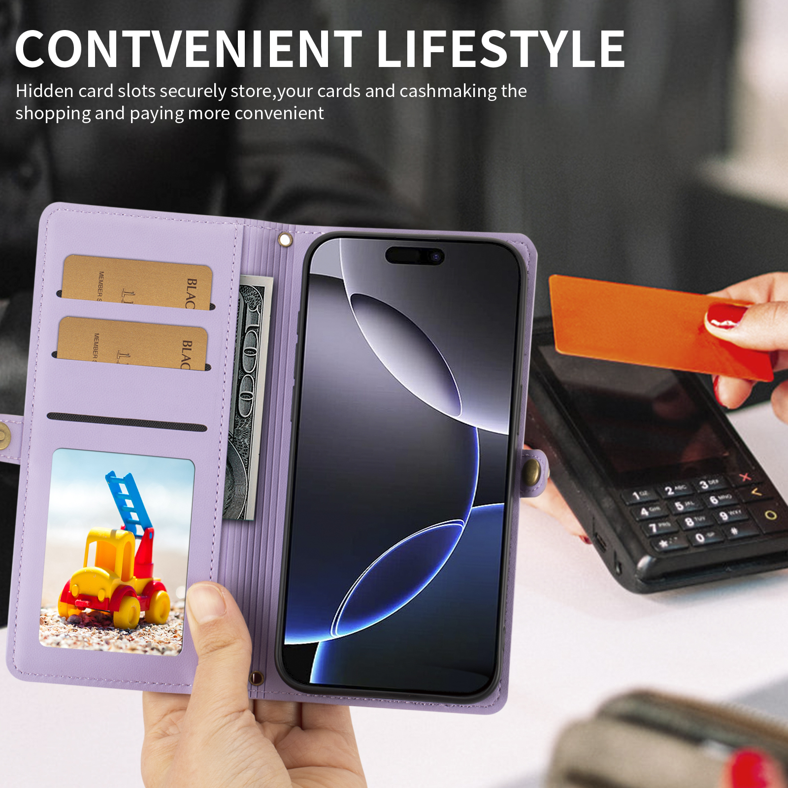 Zipper - Flip Multifunctional Phone Case with Card Slots and Detachable Strap