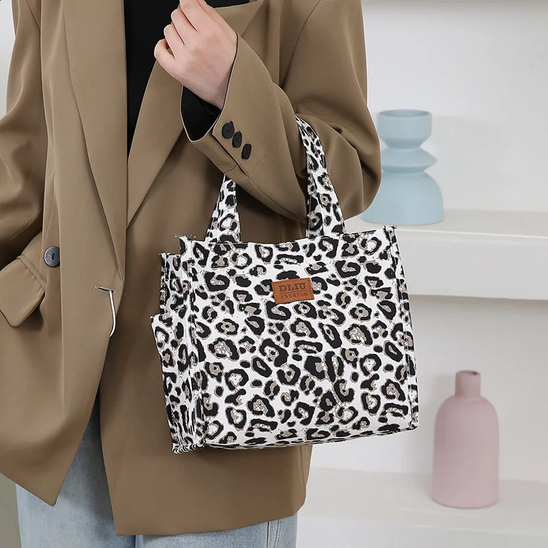 Retro Leopard Print Large Capacity Lunch Tote Bag with Storage Pouch Work Handbag Portable Meal Bag 250815
