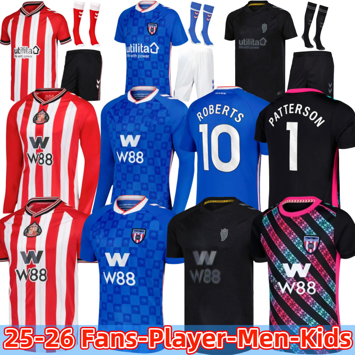 25 26 sunderland Soccer JerseyS Home away third 2025 RED BLACK KIDS s STEWART SIMMS ROBERTS AMAD CLARKE Diarra 19 EMBLETON E NIEN Football Shirt SEWS PROMOTED