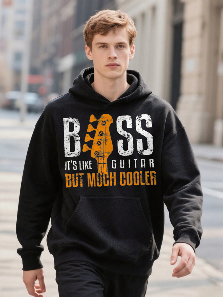 BASS I S LIKE Hoodie GUIAR BU MUCH COOLER Letters Print Crew S Men Quick Drying Comfy Casual