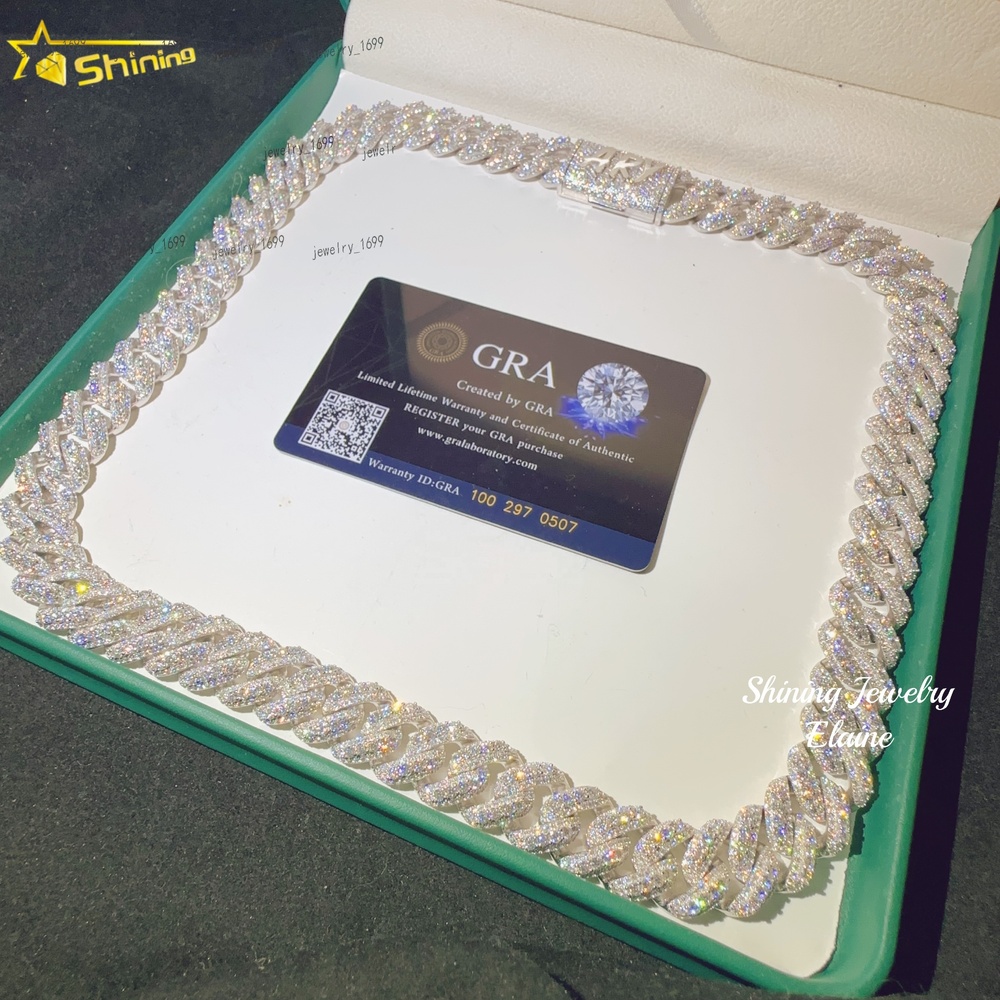 Factory Price Hip Hop Custom Fashion 925 Sterling Silver Luxury VVS Moissanite Iced Out Miami Cuba Link Chain