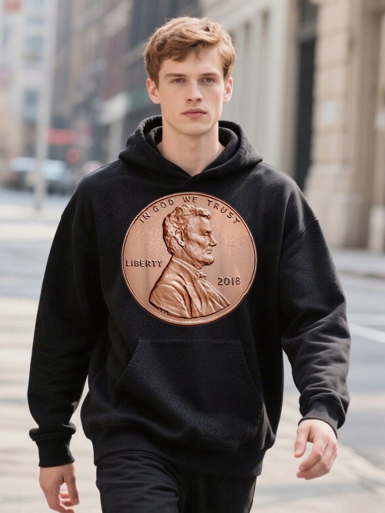 Penny Lincoln USA Coin Cent America United States PLUS SIZE Hoodie L XL