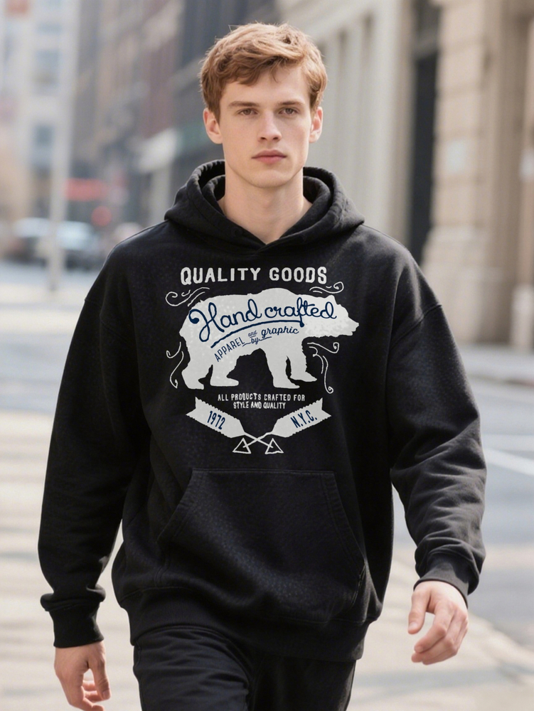 Crew Hoodie With Graphic Print Black Ee S Style Casual Op Ideal Gift For Men