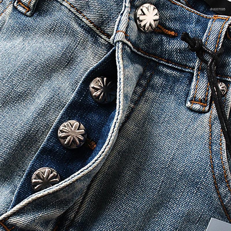 Men's Jeans Fall LOST SHDWS Fashion All-match Men Women Micro Flared Stretch Color Embroidery Flower Logo Lostshdws Trousers