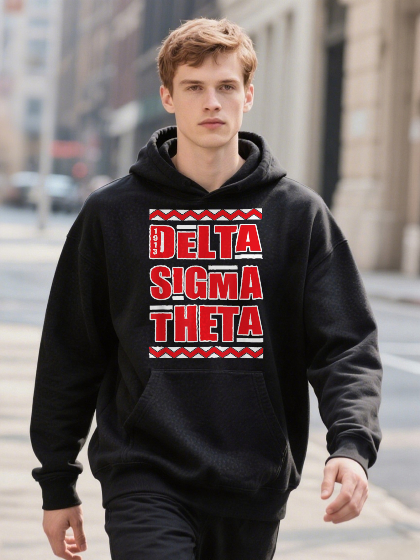 Delta Sigma Heta Hoodie Sorority Paraphernalia HBCU Black Cotton With Bold Red Print Soft Breathable