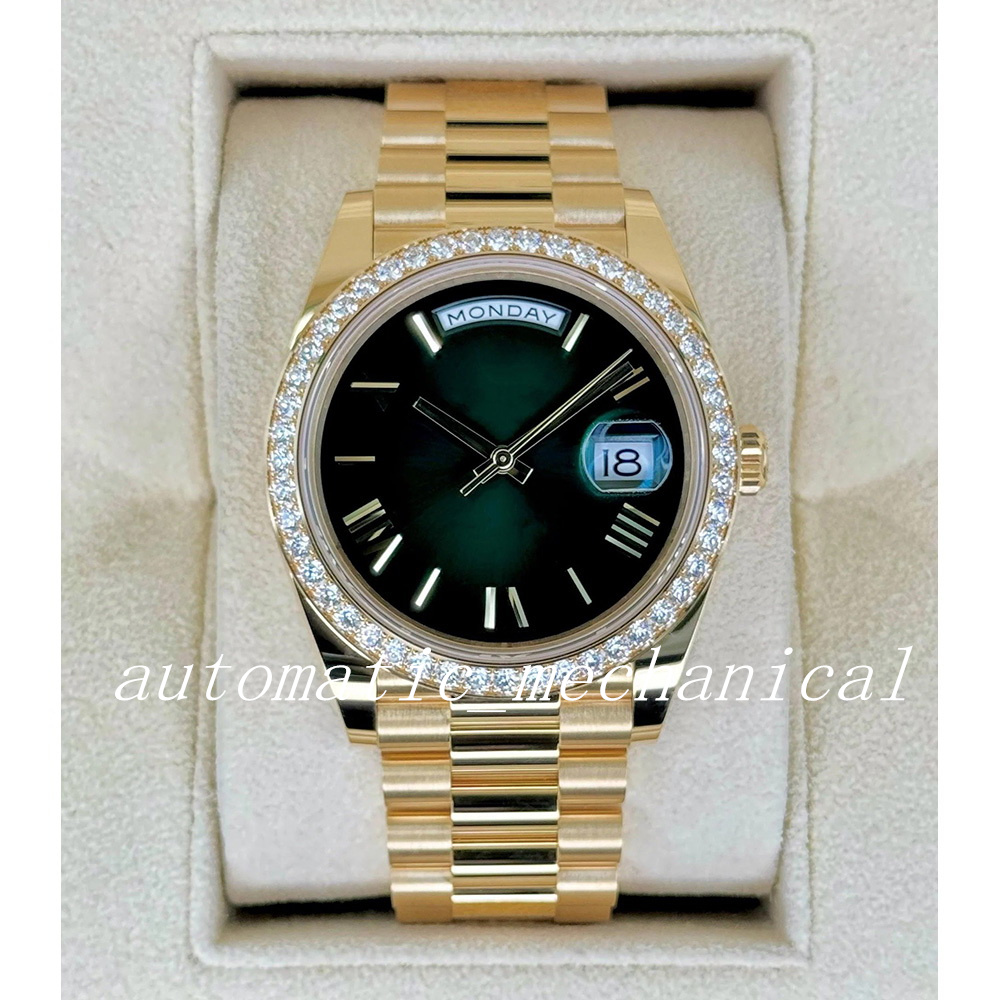 Vintage Mens Watch 40mm Diamond Bezel Automatic Mechanical Movement Stainless Steel New Style watchband Sappire Glass Classic President Man Wristwatch