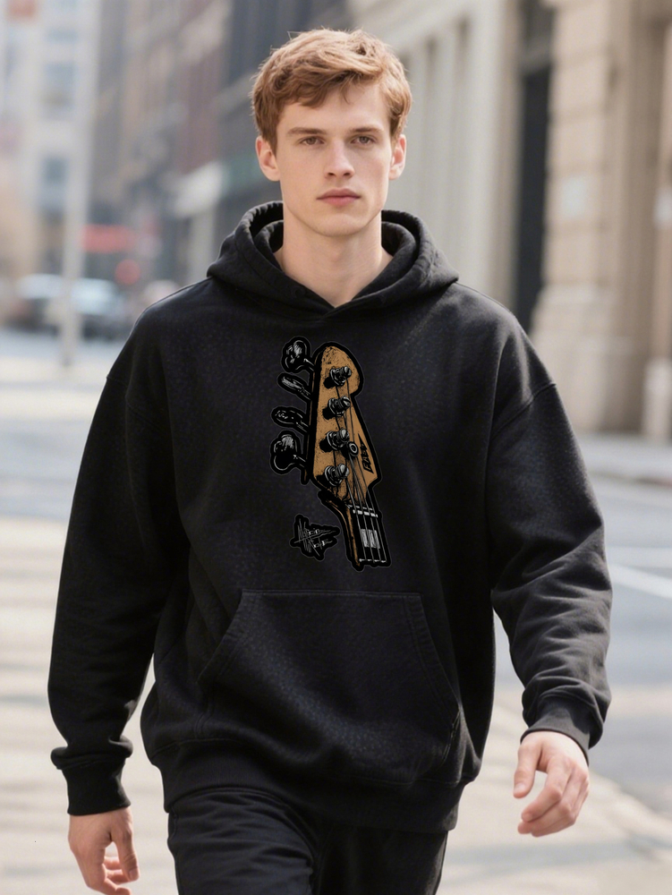 Men S Casual Crew with Hoodie Electric Head Print Black Soft Fabric Perfect Ideal Gift for Lovers