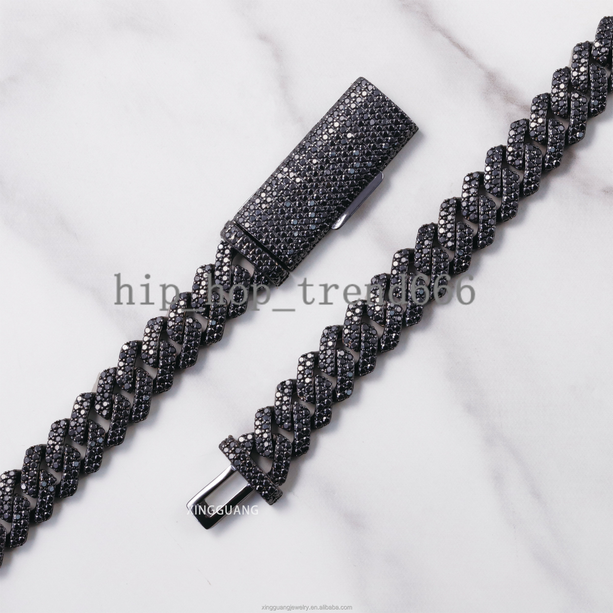 Popular VVS Black Diamond Chain for Men 2rows 10mm 12mm S925 Black Plated Iced Out Moissanite Cuban Link Chain Hip Hop Necklace