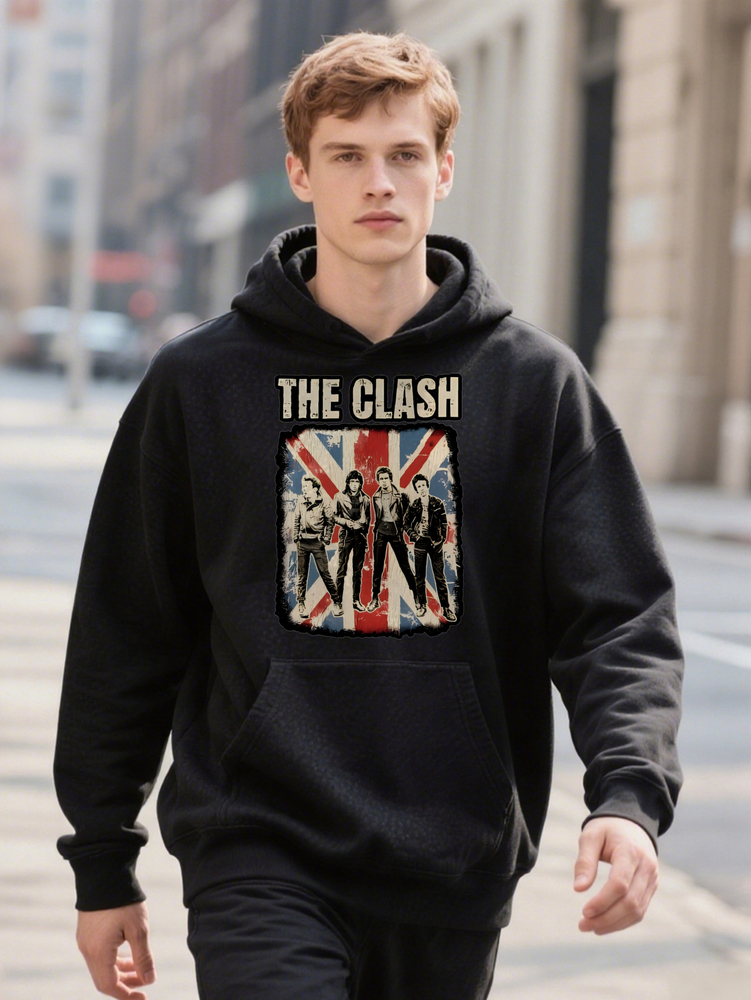 Men S Casual with HE CLASH Union Jack Print Vintage British Hoodie Flag Design Regular Fit ee