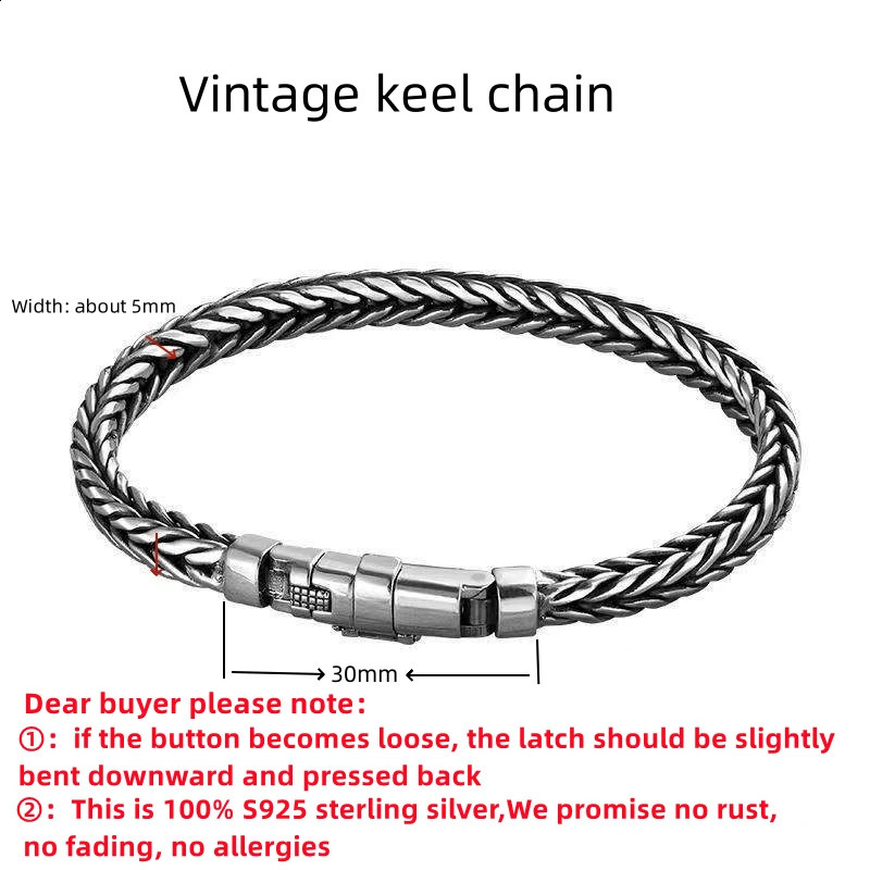100% S925 Sterling Silver Handmade Woven Retro Domineering Style Personality Keel Man Woman Pure S925 Silver Bracelet Jewelry 250812