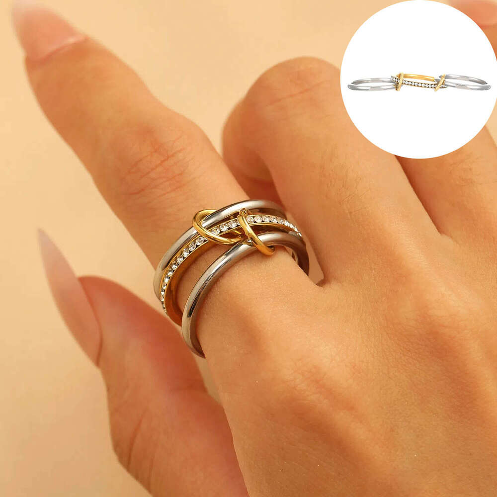Ring Stainless Steel Multi Layer Color Block Stacking Geometric Band for Daily Wear Special Occasion Gift High Quality Texture