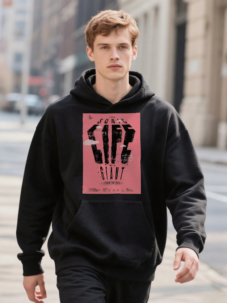 S Casual Versatile Hoodie Featuring Pink Background With Black Ext Print Suitable As A Gift For Men