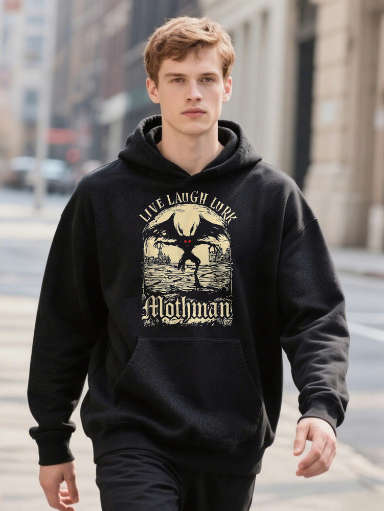 Plus Hoodie Size Black Cotton Live Laugh Look Lurk Mothman Graphic For Men Casual Comfortable Fit Funny S XL