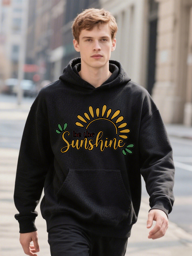 Men S Casual Crew With Be The Sunshine Graphic Black Hoodie Ee Perfect For