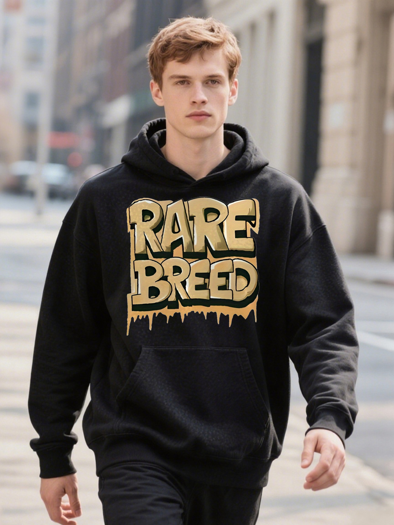 Men's Hoodie Fashion Graffiti Style RARE BREED Letter Print Crew Chic Rendy Ops For